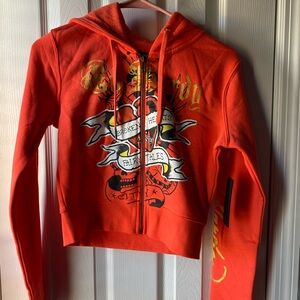 Ed Hardy Zip Up Hoodie White & Orange Medium Never Worn. 2 for the Price of 1